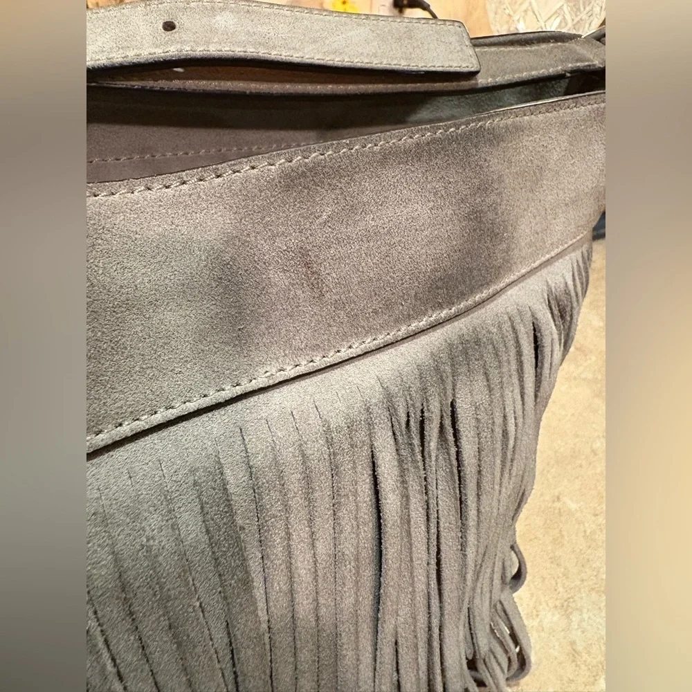 Michael Kors Gray Billy Fringe Crossbody Bag with Studded Detail